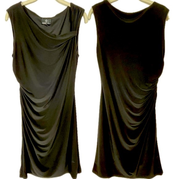 Ronni Nicole Dresses & Skirts - Ronni Nicole Dress Size 12 Black Ruched Asymmetric Stretch Knit Mini Lined